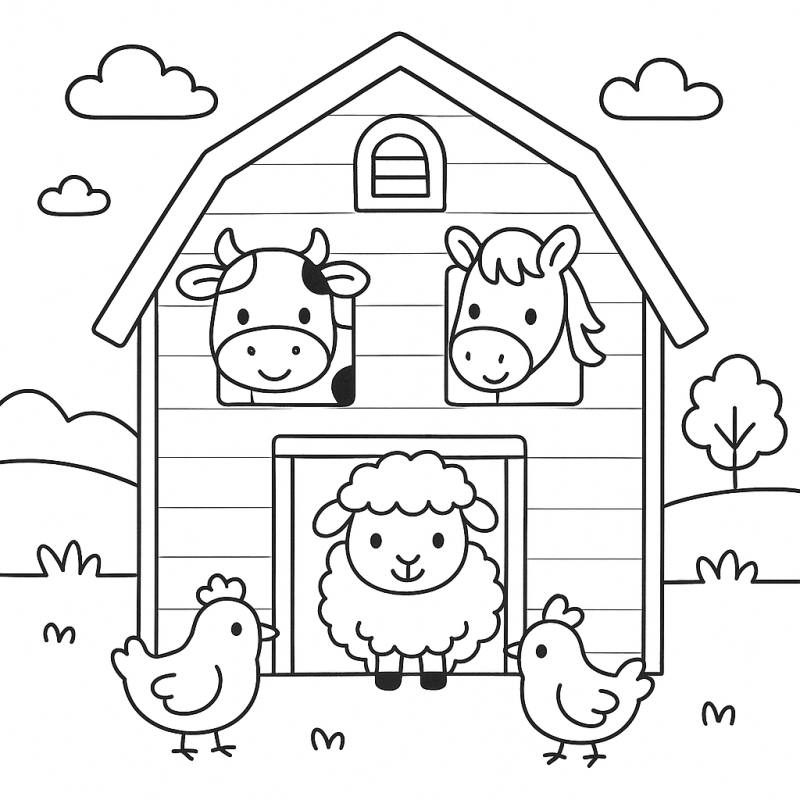 Desenho: Celeiro e Animais Fofos na Fazenda