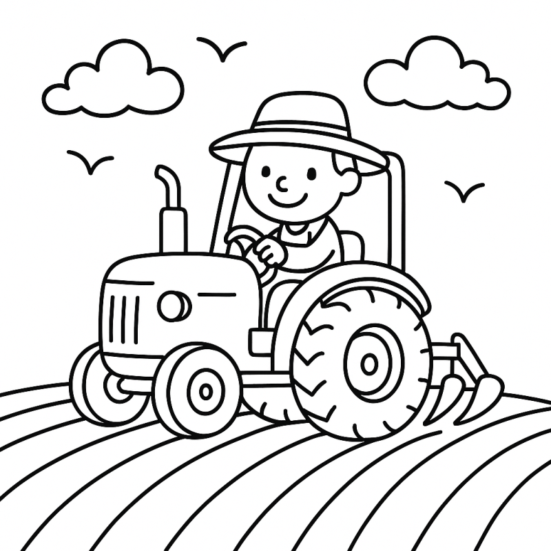 Desenho de Trator na Fazendinha para Colorir
