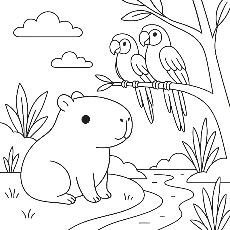 Capivara Sereno na Margem do Rio para Colorir