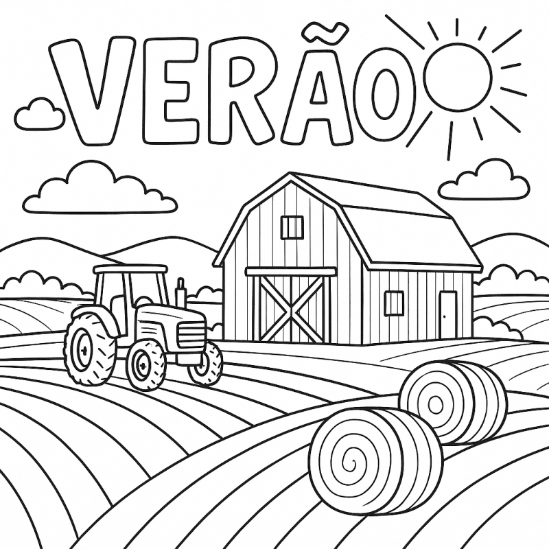 Desenho de Verão em Área Rural para Colorir