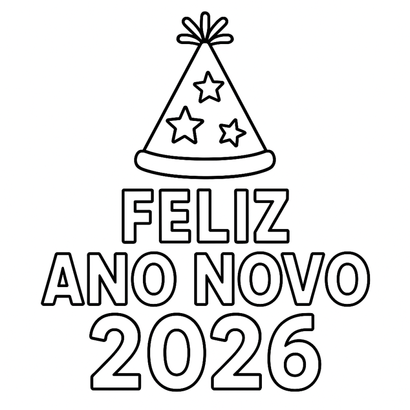 Chapéu de festa com estrelas para colorir celebrando o Ano Novo 2026