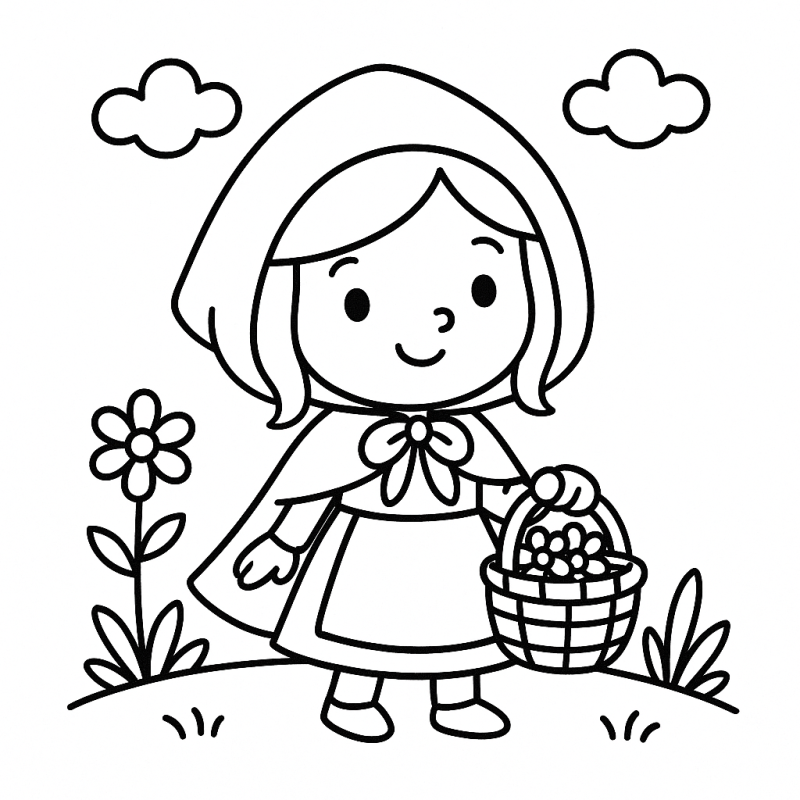 Desenho de Chapeuzinho Vermelho em contorno para colorir