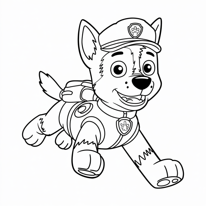 Desenho em preto e branco do Chase da Patrulha Canina para colorir