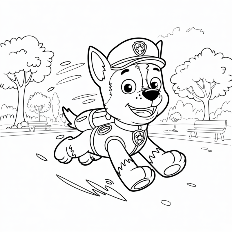 Chase correndo no parque - desenho para colorir da Patrulha Canina