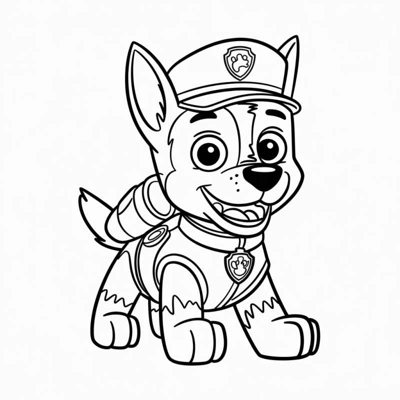 Imagem em preto e branco do Chase da Patrulha Canina para colorir