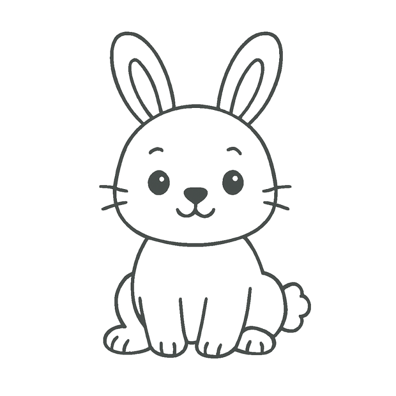 Desenho de coelhinho fofo sentado com orelhas grandes para colorir