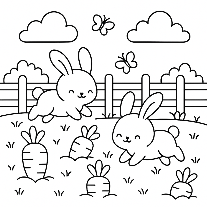 Colorindo a Vida na Fazendinha: Dois Coelhos Felizes