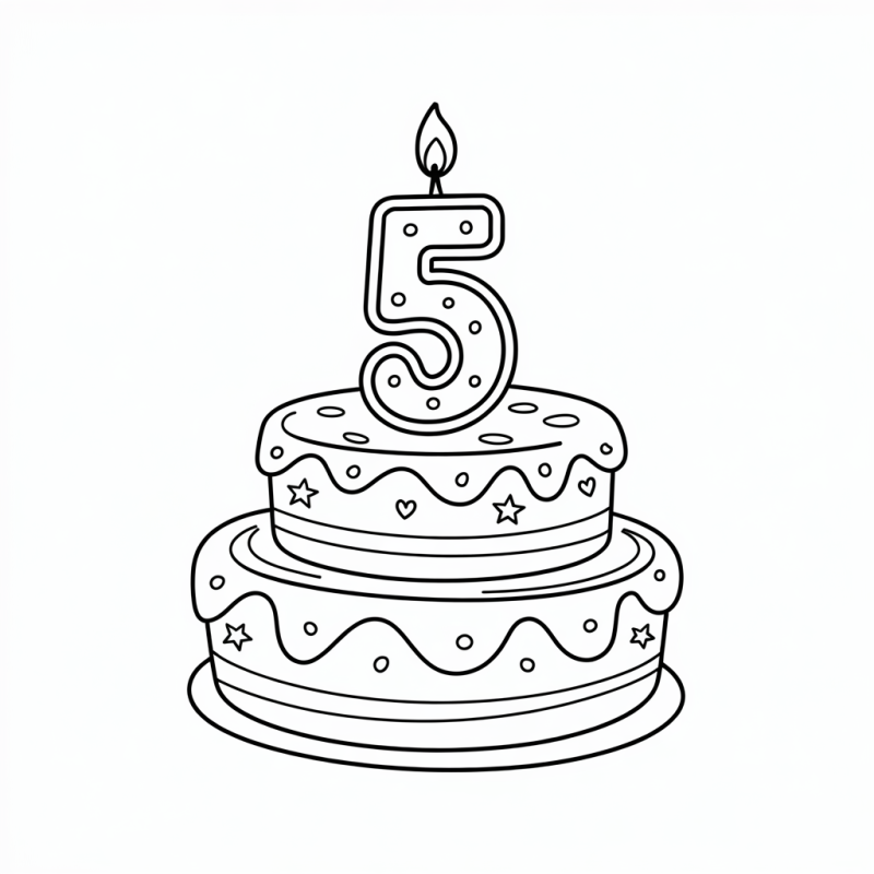 Bolo de Aniversário com Estrelas e Corações para Colorir