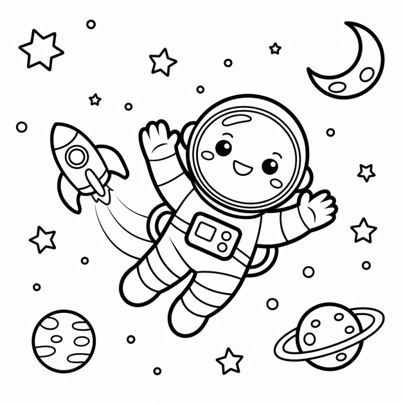 Astronauta no Espaço: Desenho para Colorir e Se Divertir