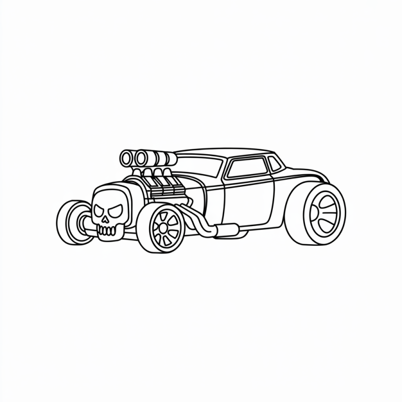 Desenho do carro Bone Shaker Hot Wheels com grade em forma de caveira para colorir