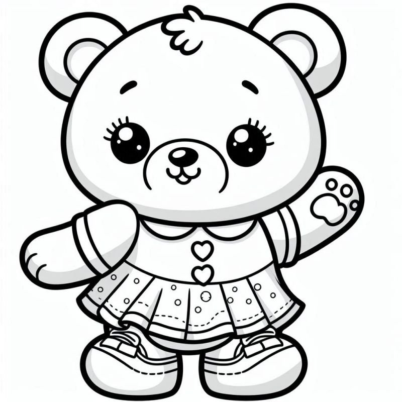 Ursinho Adorável com Vestido para Colorir