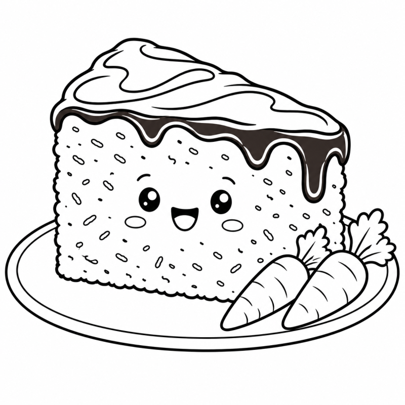 Bolo de Cenoura Fofo em desenho de contorno para colorir