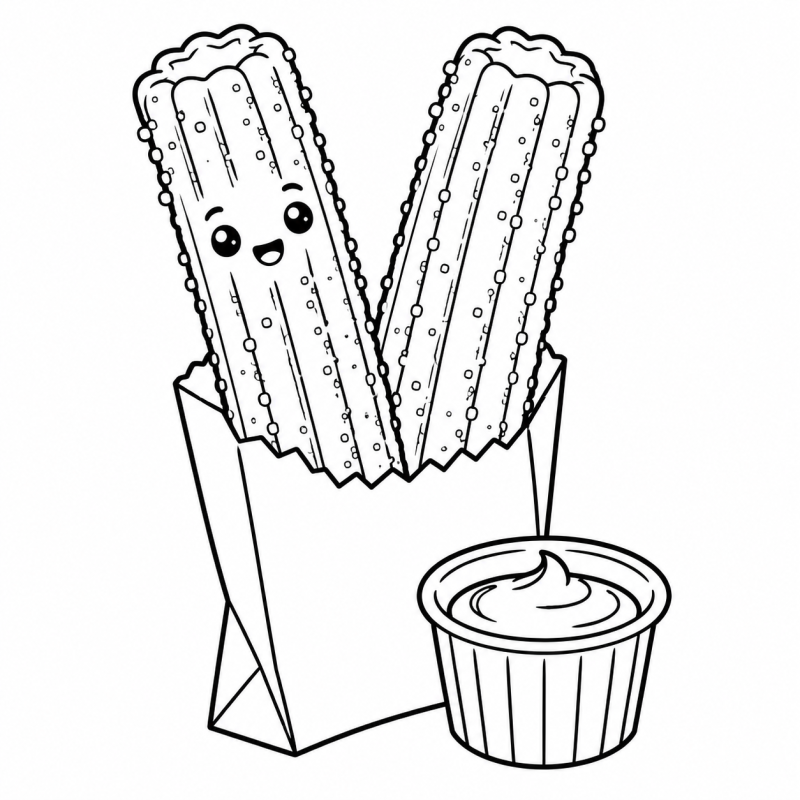Churros Fofos em desenho de contorno para colorir