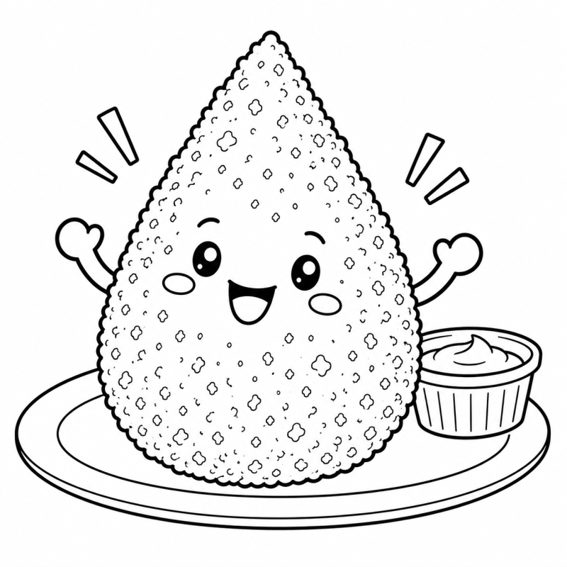 Coxinha Fofa em desenho de contorno para colorir