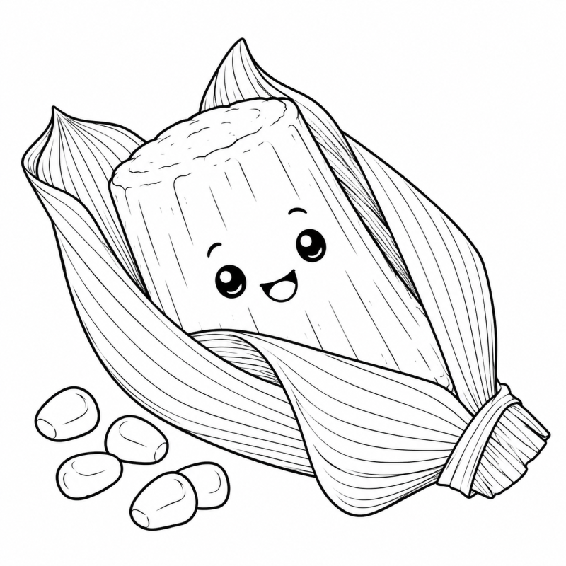 Pamonha Fofa em desenho de contorno para colorir