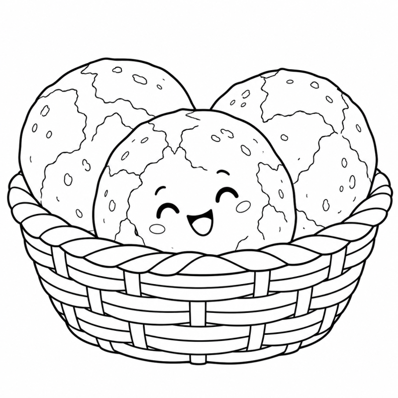 Pão de Queijo Fofo em desenho de contorno para colorir
