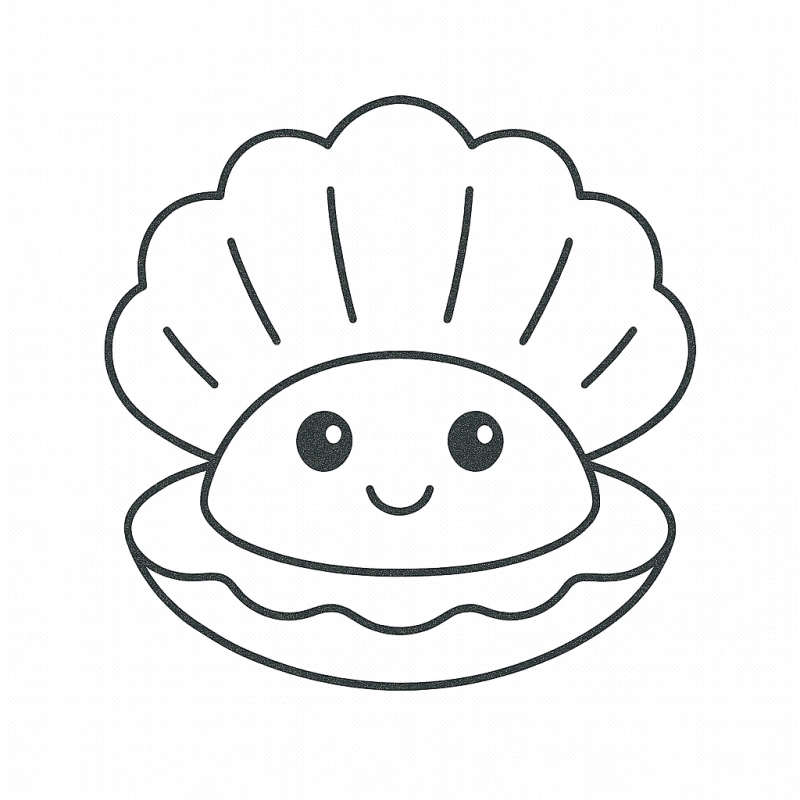 Desenho de concha de molusco com pérola sorridente para colorir