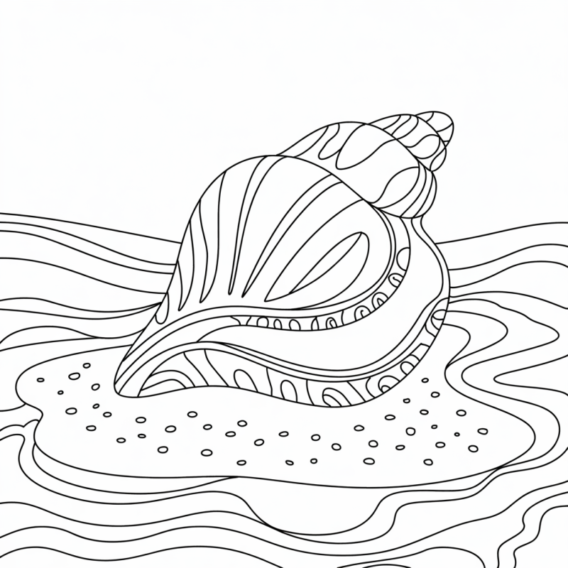 Desenho de concha detalhada para colorir com padrões geométricos únicos