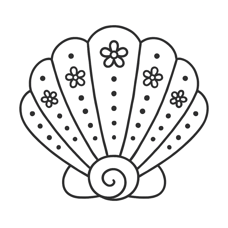 Desenho de Concha Floral Artística para Colorir