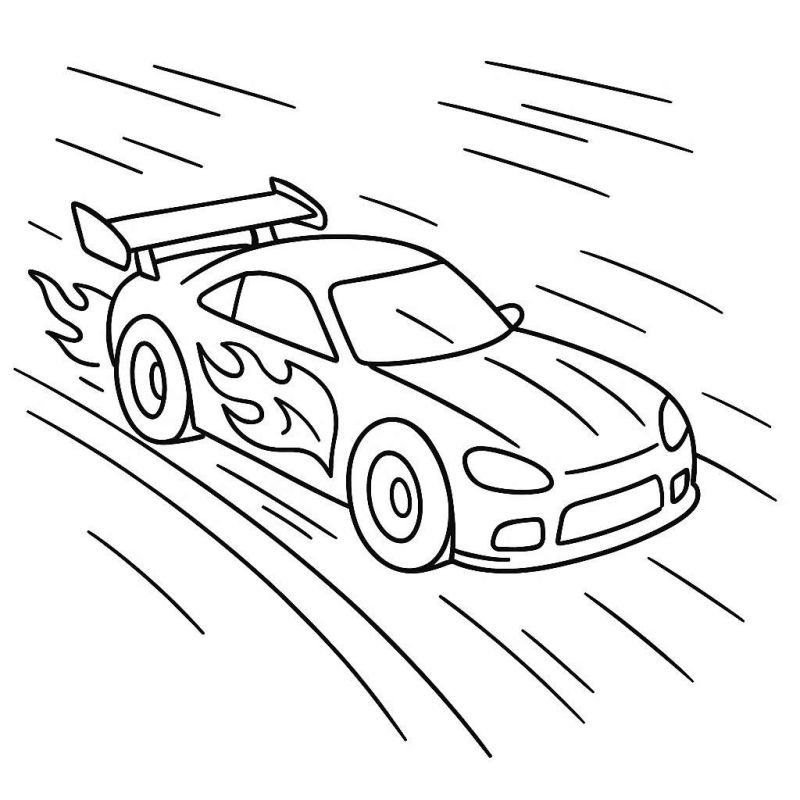 Desenho em preto e branco de carro de corrida Hot Wheels para colorir