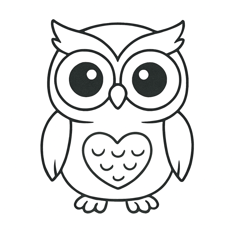Desenho de uma coruja amigável para colorir, ideal para crianças pequenas