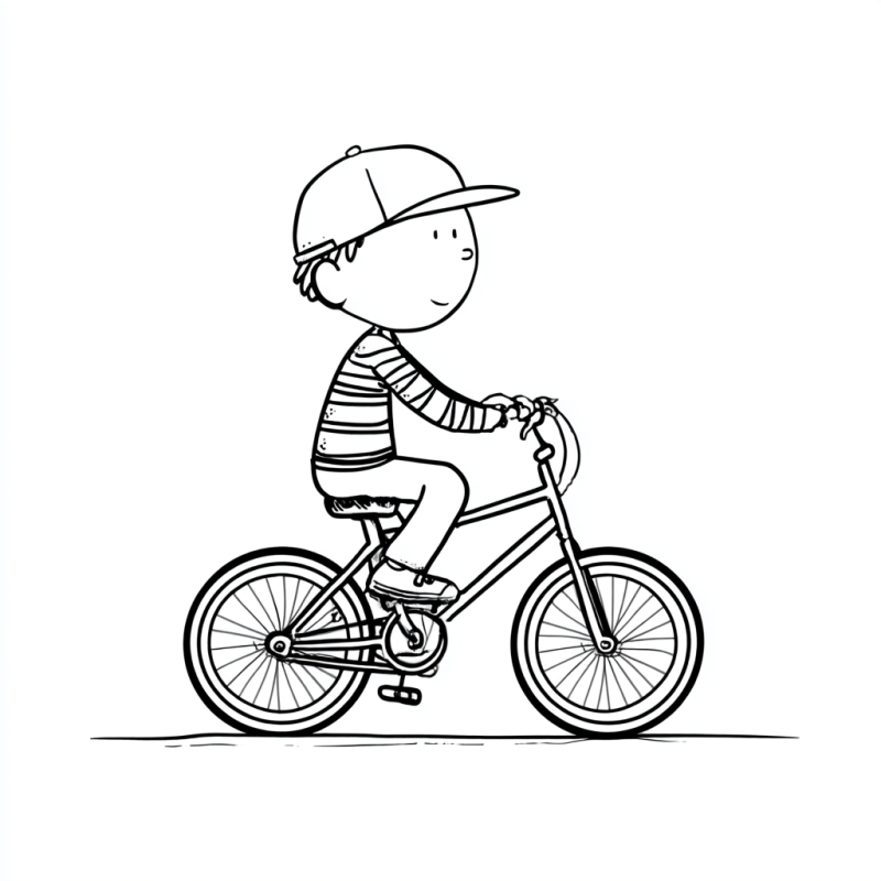 Desenho de criança andando de bicicleta para colorir