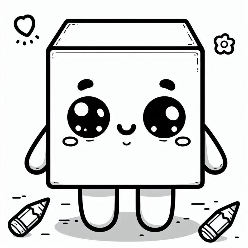 Desenho de Personagem em Forma de Cubo para Colorir