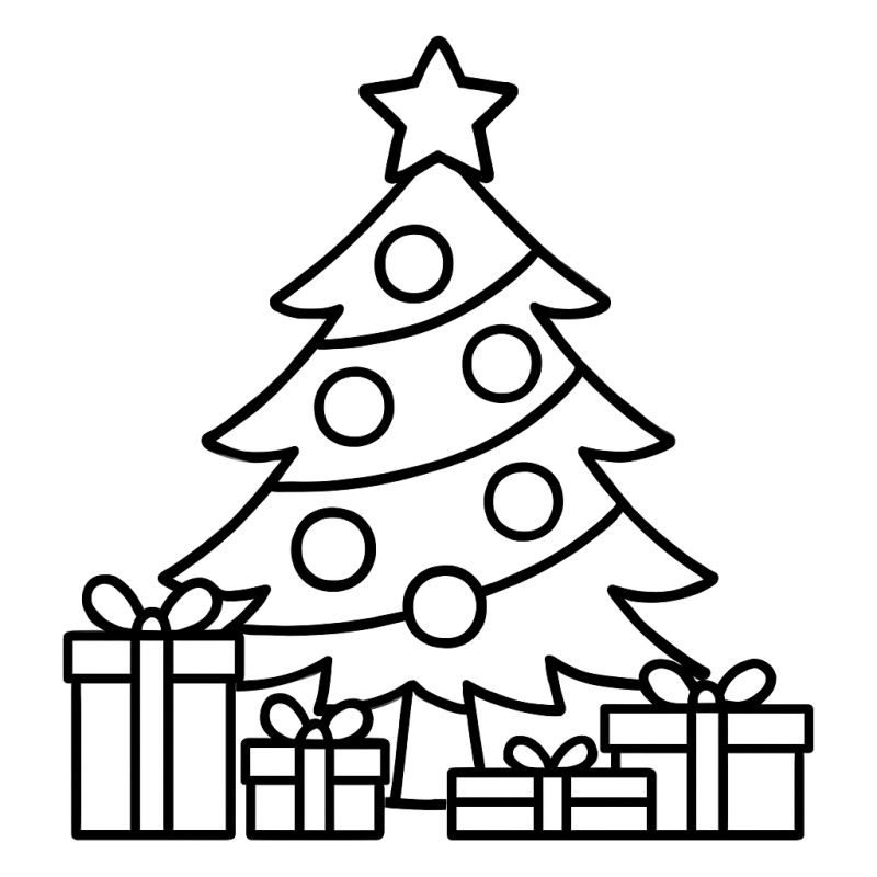 Divertido Desenho de Natal: Árvore com Presentes para Colorir