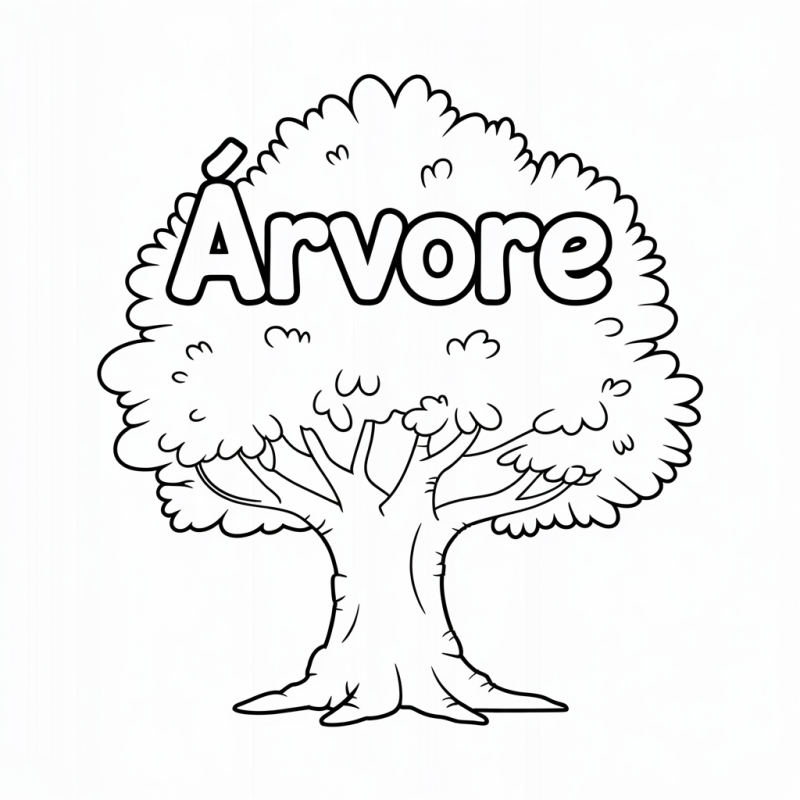 Desenho de uma árvore simples para colorir com folhas estilizadas e tronco robusto