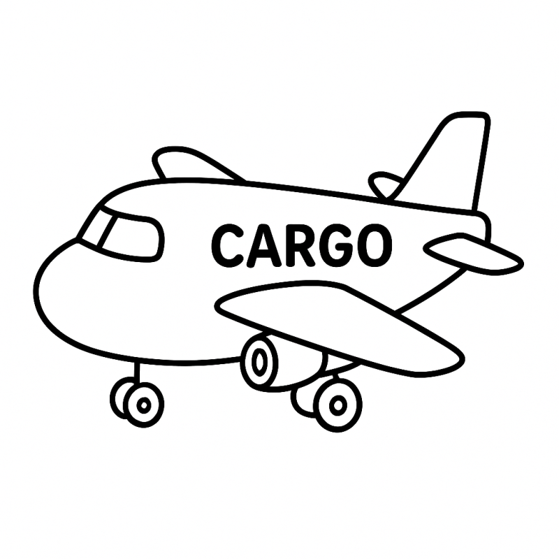 Desenho de um avião de carga detalhado e ideal para crianças colorirem