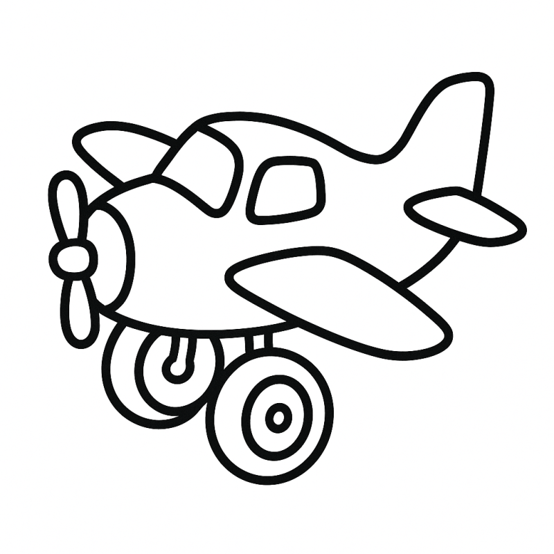 Desenho clássico de avião com hélices e trem de pouso para colorir