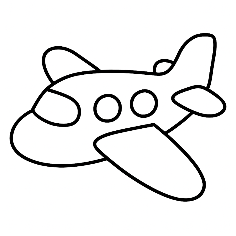 Desenho de avião em estilo cartoon com fuselagem aerodinâmica para colorir