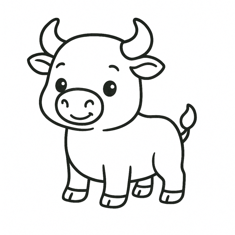 Desenho de bezerro simples e amigável para colorir, perfeito para crianças pequenas.