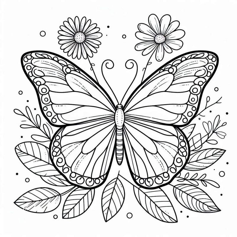 Desenho de Borboleta Estilizada Realista para Colorir