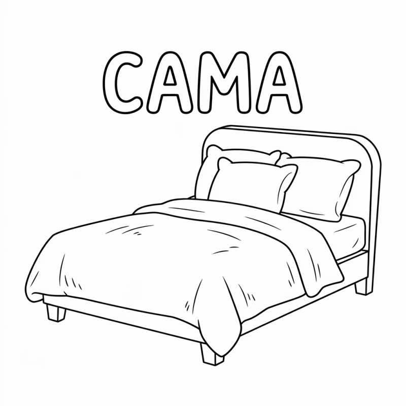 Desenho de Cama para Colorir e Aprender