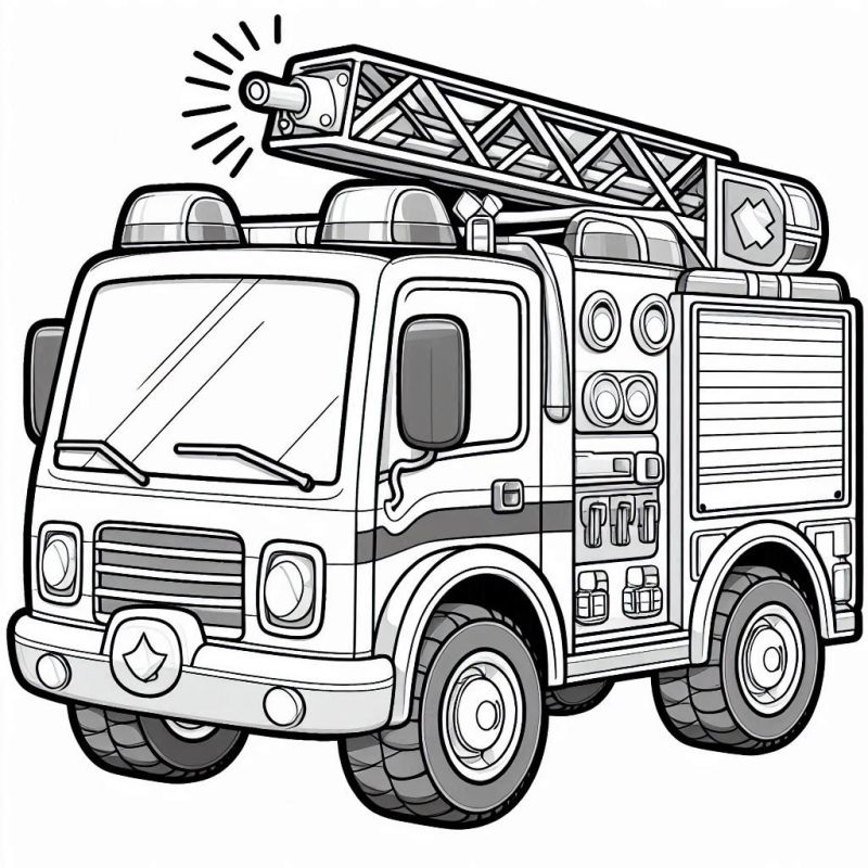Caminhão de Bombeiros: Desenho Complexo para Colorir e Imprimir
