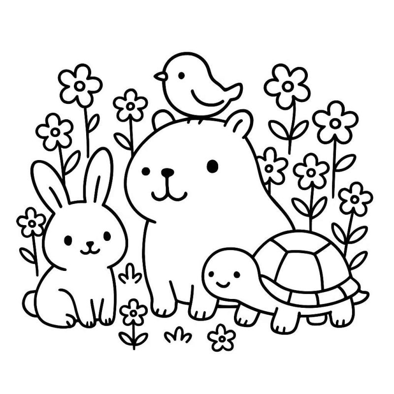 Desenho de Capivara Fofa para Colorir: Diversão com Amigos!