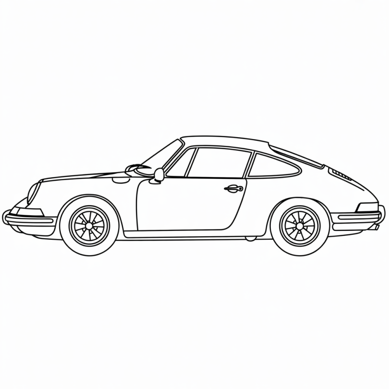 Desenho detalhado de um Porsche 911 Carrera clássico lateralmente para colorir