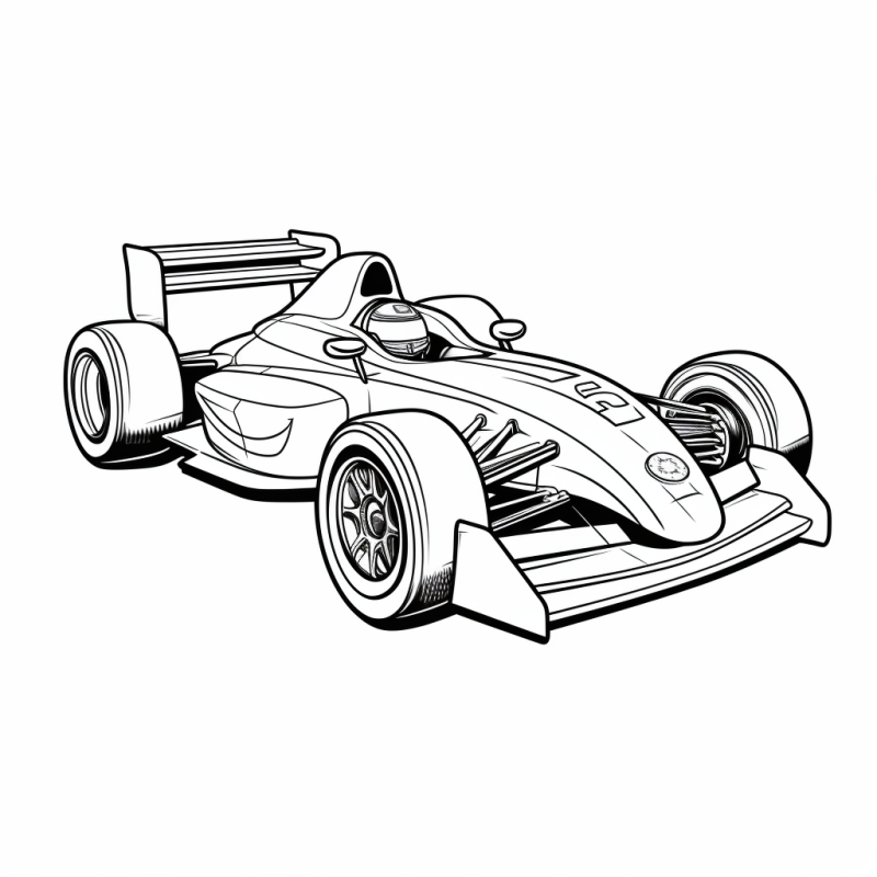 Desenho detalhado de um carro de Fórmula 1 para colorir
