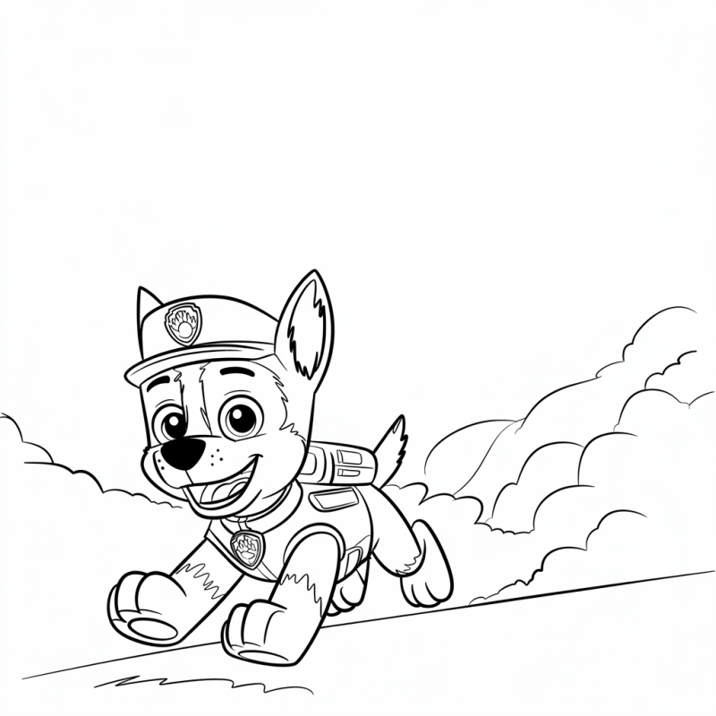 Desenho para colorir de Chase da Patrulha Canina em uma ação aventureira