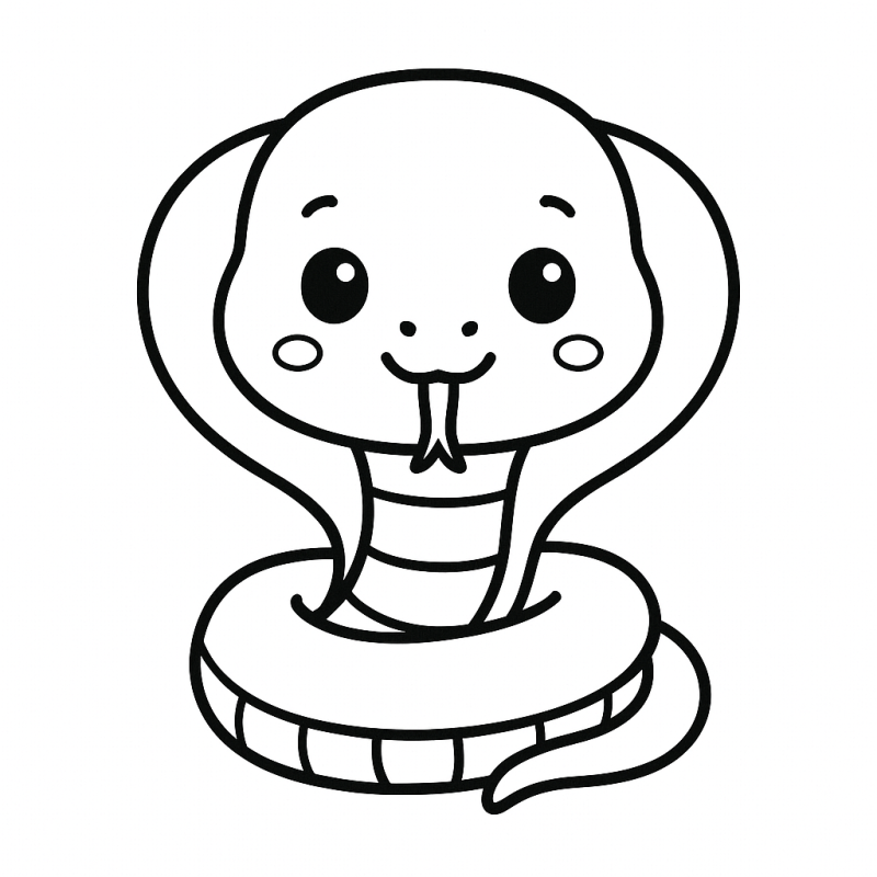 Desenho de uma cobra simpática com rosto amigável, ideal para colorir.