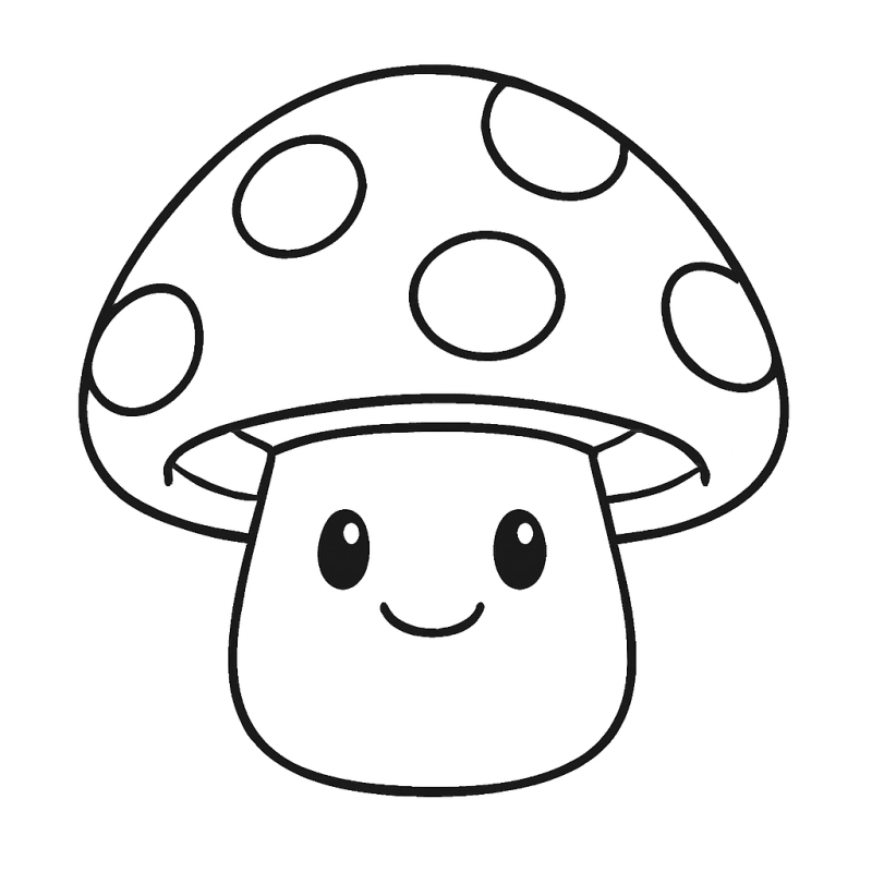 Desenho de cogumelo estilizado para colorir com rosto sorridente