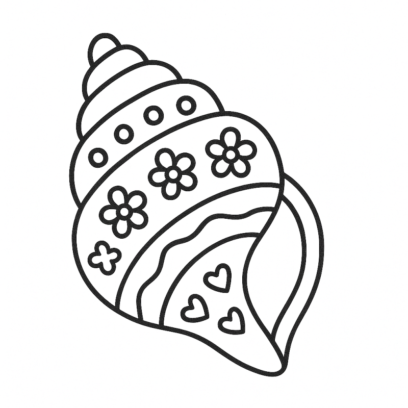 Desenho de concha espiral para colorir com padrões geométricos e orgânicos