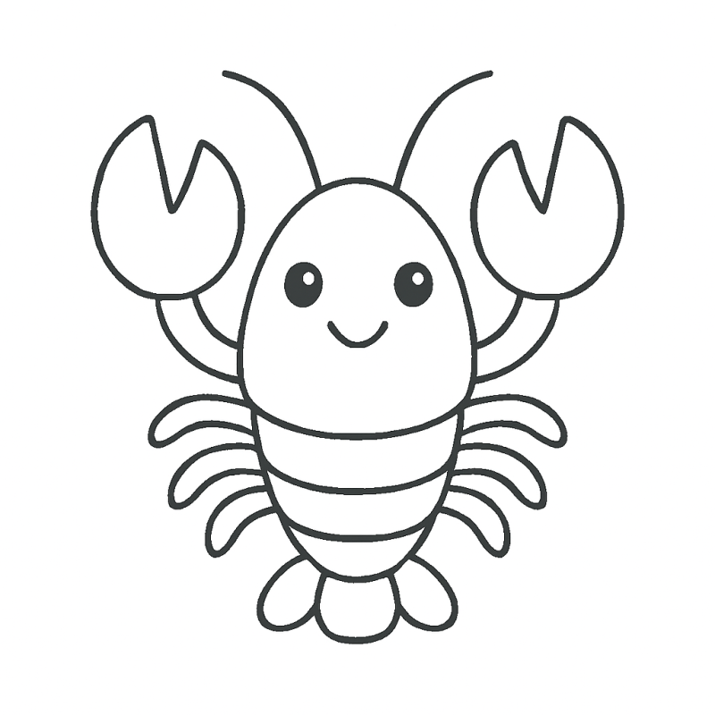Desenho de crustáceo amigável com garras e cauda para colorir