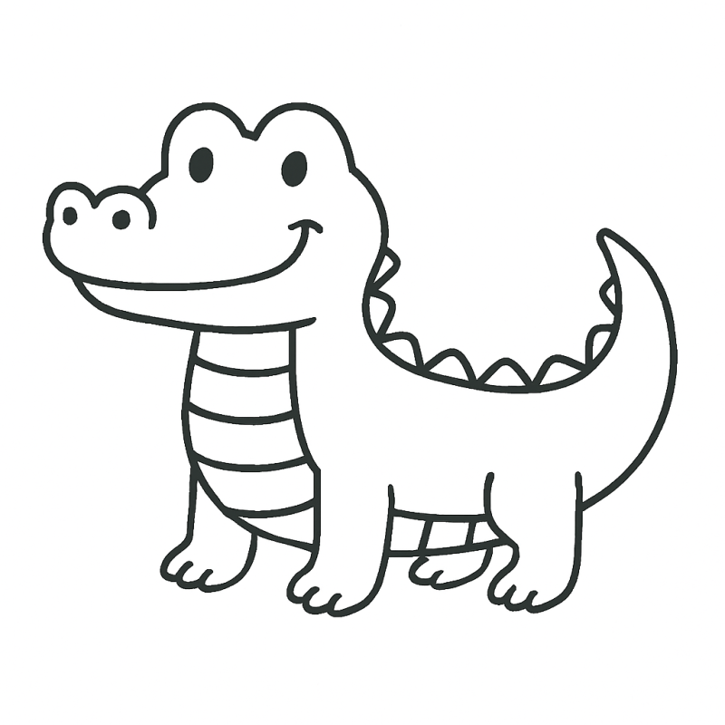 Desenho de um crocodilo estilizado e sorridente para colorir