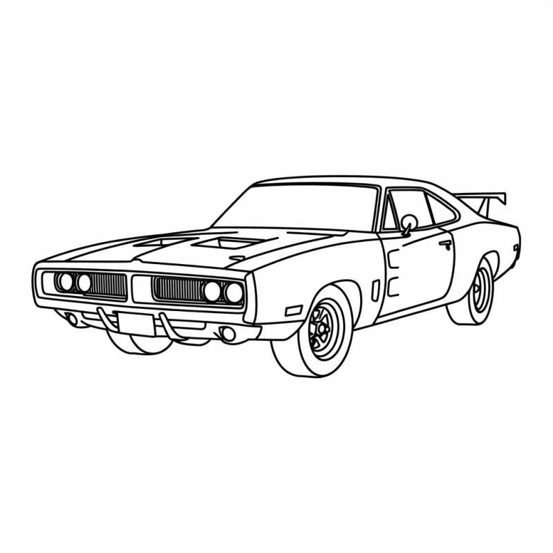 Desenho para colorir do Dodge Charger R/T 1970 estilo Hot Wheels
