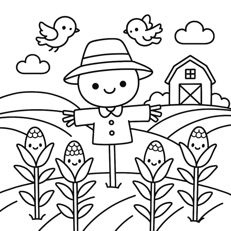 Desenho Encantador de Espantalho na Fazenda para Colorir