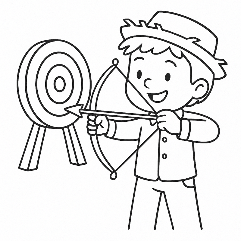 Desenho para colorir de menino com arco e flecha na festa junina