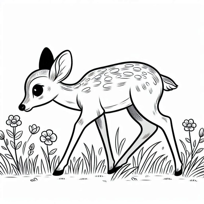 Desenho de filhote de cervo caminhando no Pantanal para colorir