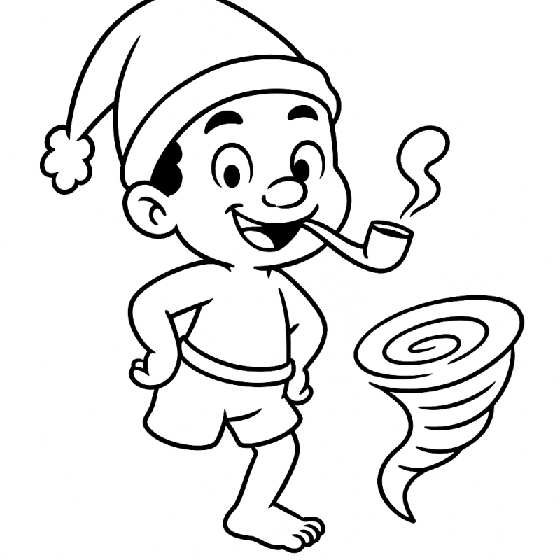 Desenho do Saci-Pererê com cachimbo e redemoinho.